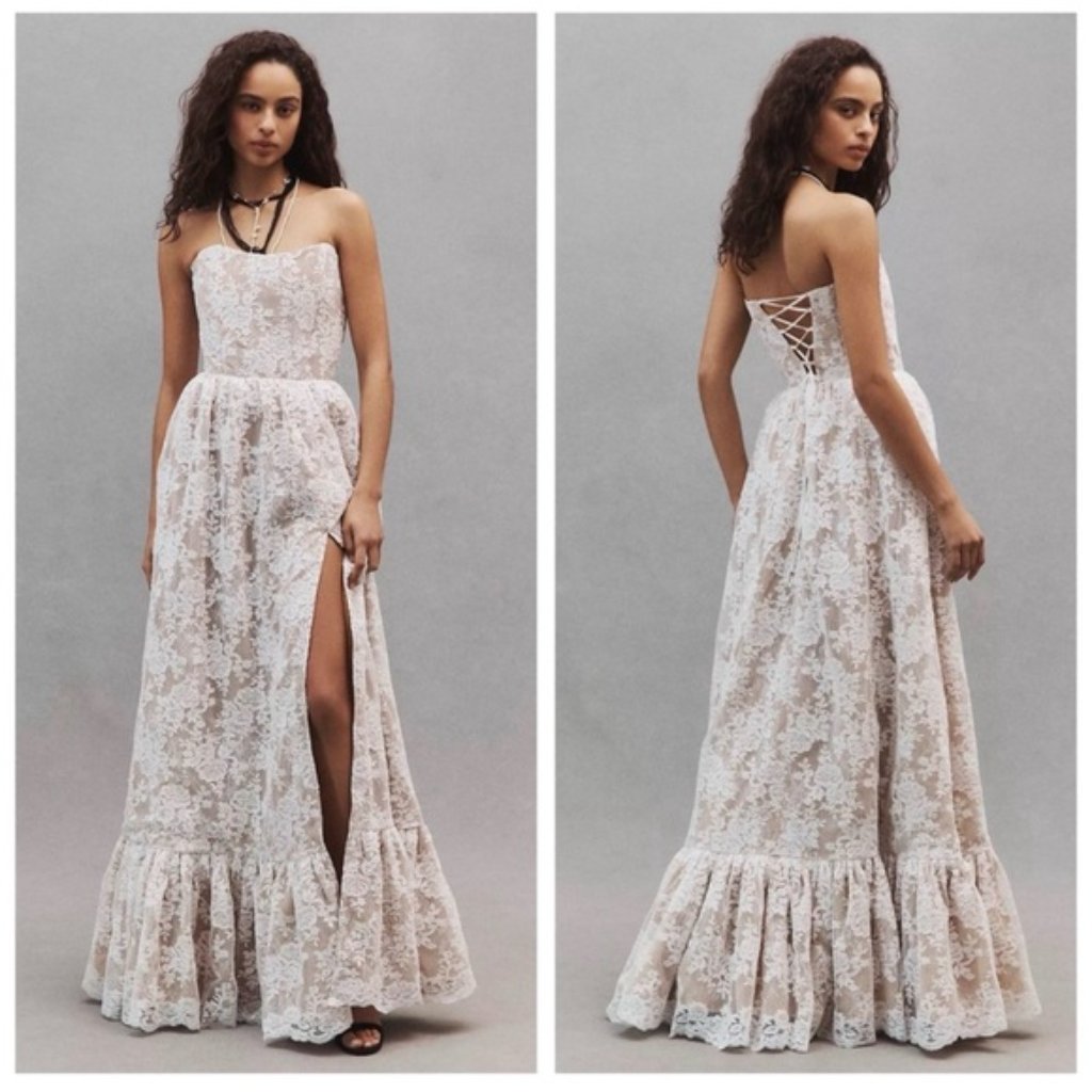 V. Chapman Charlotte Dress In White Chantilly Lace